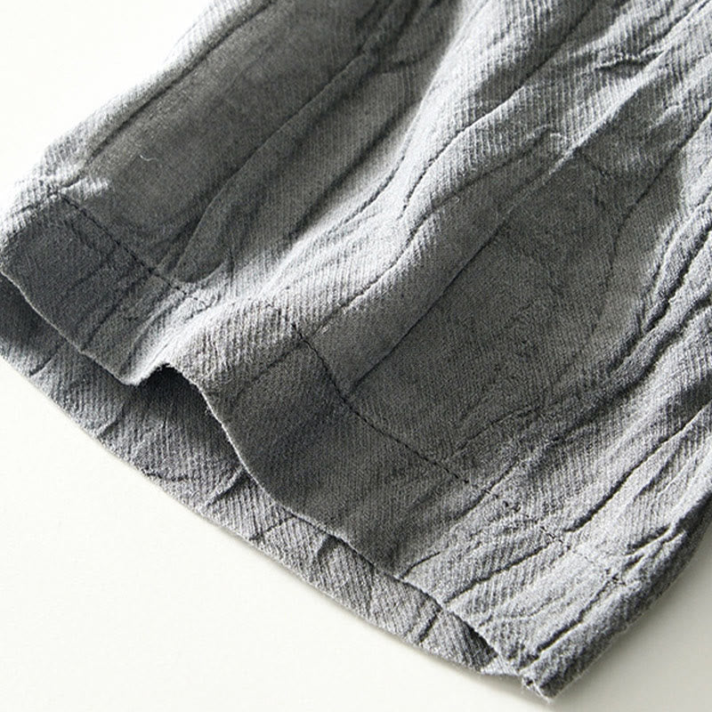 Buddha Stones Causal Plain Lapel Ramie Linen Half Button Men's Shirt - image 11