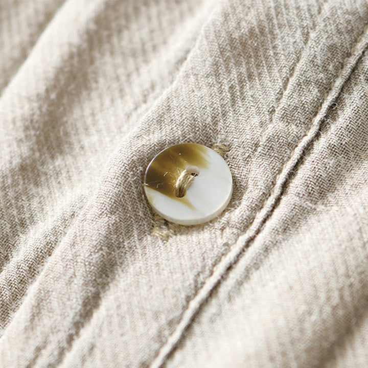 Buddha Stones Causal Plain Lapel Ramie Linen Half Button Men's Shirt - image 2