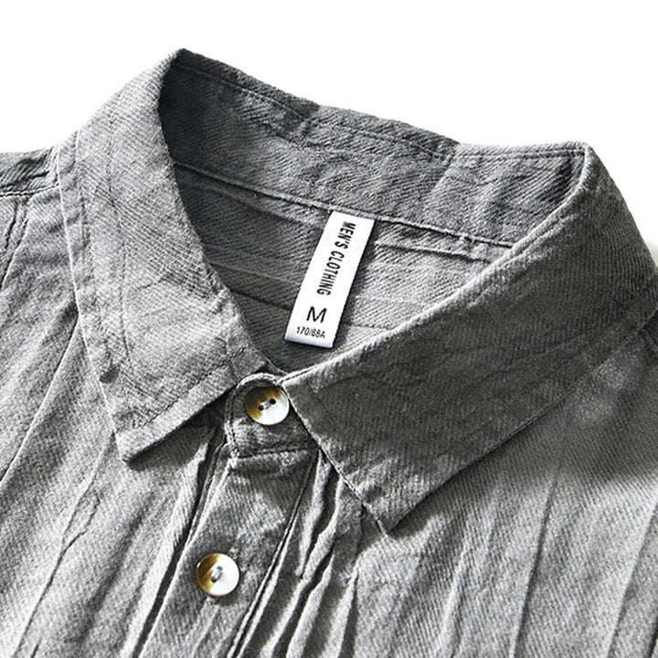 Buddha Stones Causal Plain Lapel Ramie Linen Half Button Men's Shirt - image 9