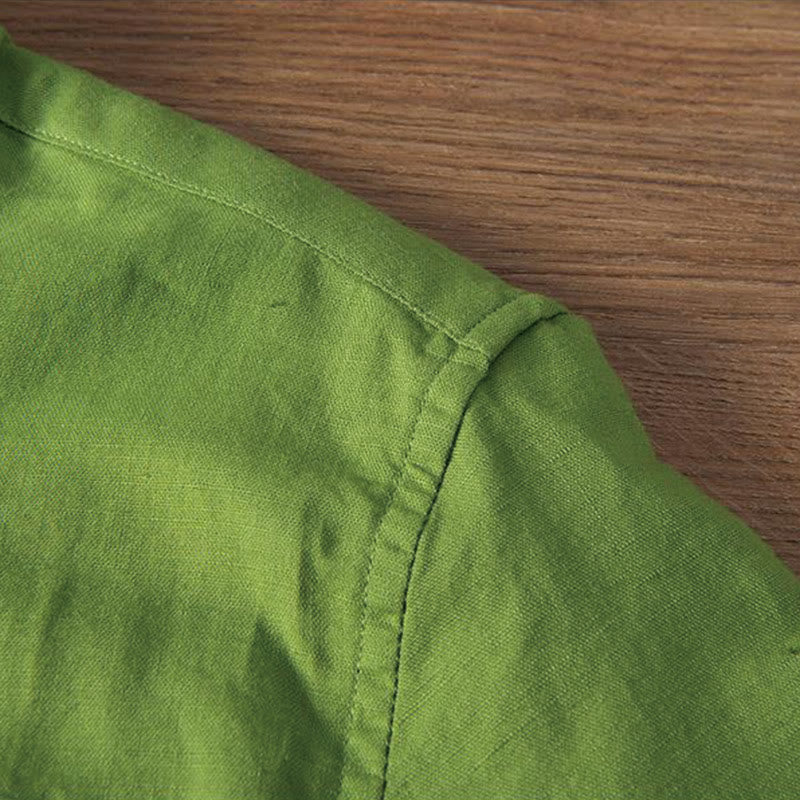 Buddha Stones Soft Embroidery Crane Pattern Stand Collar Cotton Linen Half Button Men's Shirt - image 14