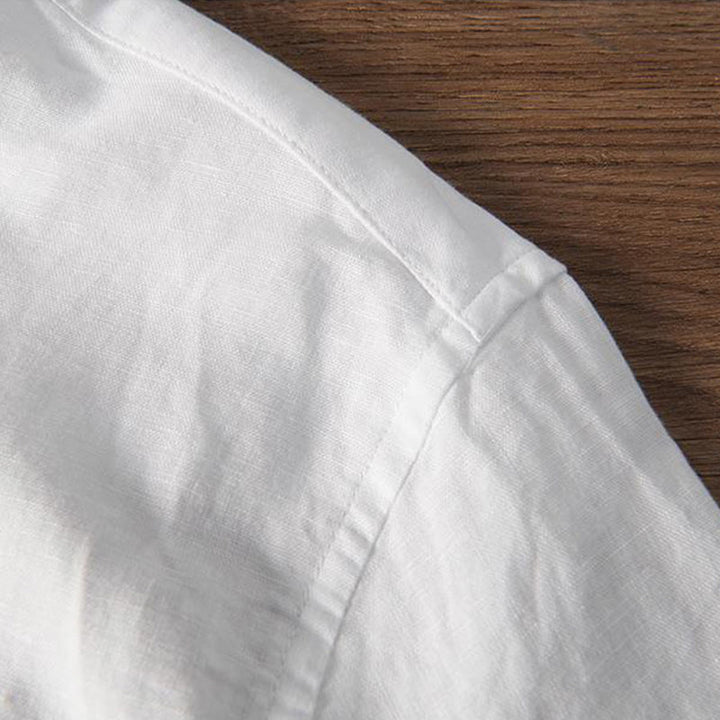 Buddha Stones Soft Embroidery Crane Pattern Stand Collar Cotton Linen Half Button Men's Shirt - image 6