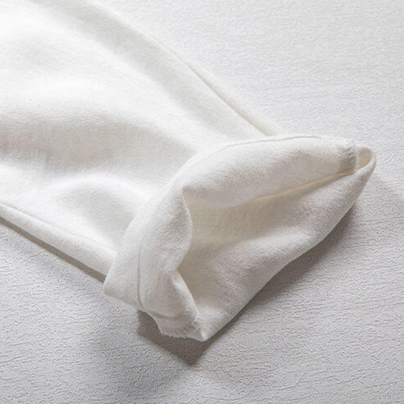 Buddha Stones White Frog-button Linen Three Quarter Sleeve Men's Shirt - image 5