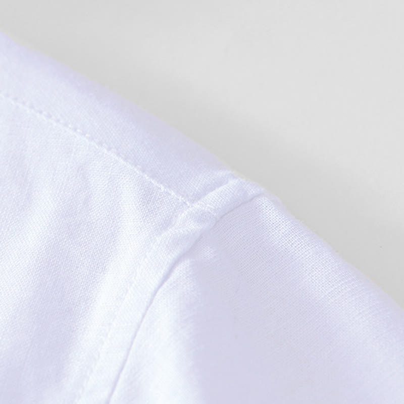 Buddha Stones Soft Plain Frog-button Crew Neck Cotton Linen Half Button Men's Shirt - image 18