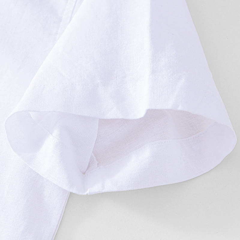 Buddha Stones Soft Plain Frog-button Crew Neck Cotton Linen Half Button Men's Shirt - image 19