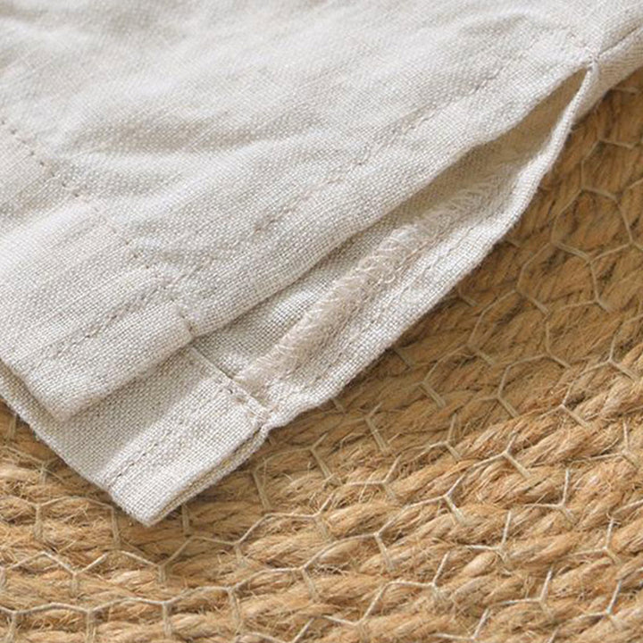 Buddha Stones Casual Plain V-neck Short Sleeve Linen Men's Shirt - image 4