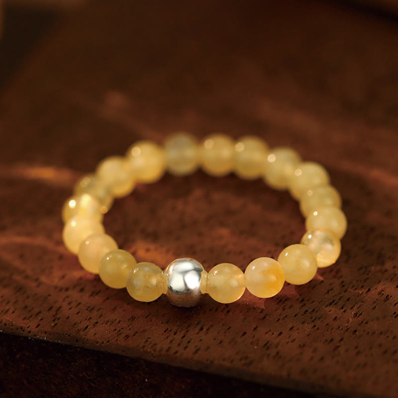 Buddha Stones 925 Sterling Silver Crystal Beads White Jade Black Onyx Blessing Elastic Ring - Topaz - Elastic String - image 23