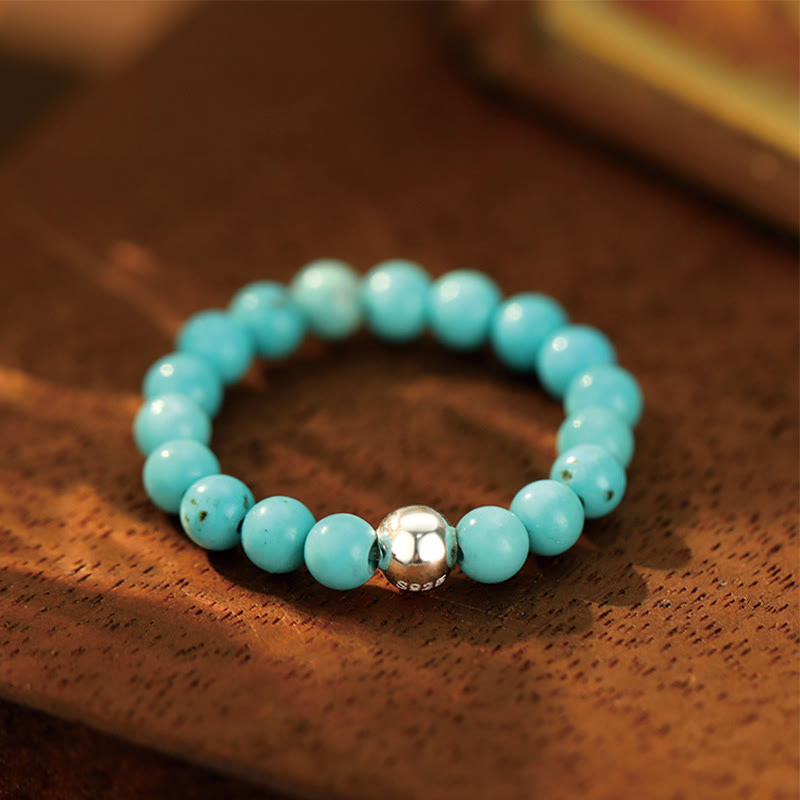 Buddha Stones 925 Sterling Silver Crystal Beads White Jade Black Onyx Blessing Elastic Ring - Turquoise - Elastic String - image 20