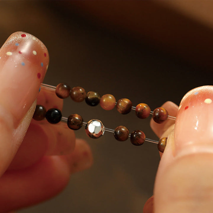 Buddha Stones 925 Sterling Silver Crystal Beads White Jade Black Onyx Blessing Elastic Ring - image 8