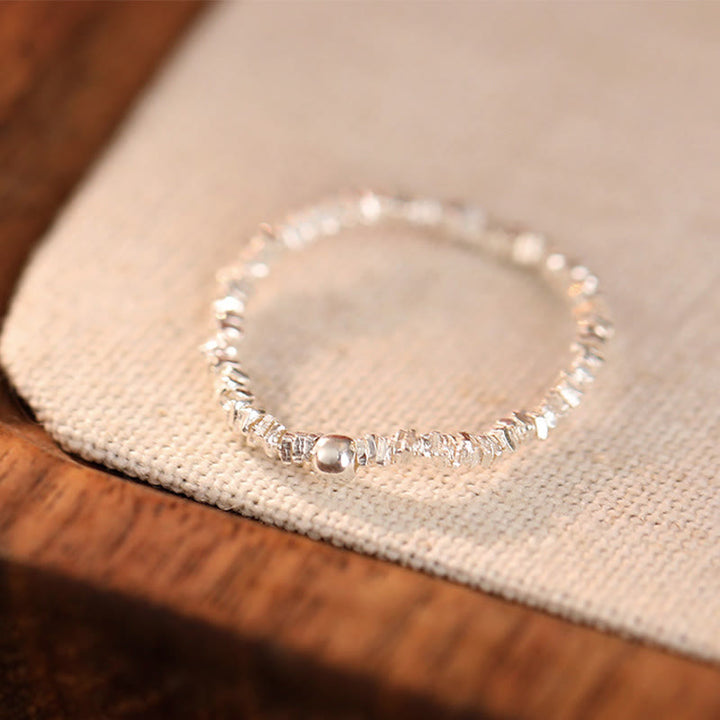 Buddha Stones 925 Sterling Silver Natural Small Hetian Jade Bead Luck Elastic Ring - Silver(Elastic String) - image 2