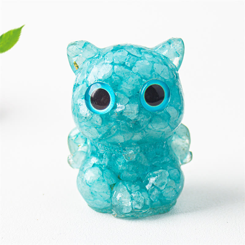 Buddha Stones Cute Cat Lazurite Lapis Lazuli Amethyst Black Obsidian Aquamarine Crystal Resin Positive Home Decoration - Aquamarine 5.5*4.5*3.5cm - image 11