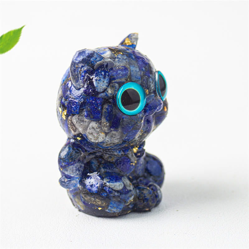 Buddha Stones Cute Cat Lazurite Lapis Lazuli Amethyst Black Obsidian Aquamarine Crystal Resin Positive Home Decoration - image 2