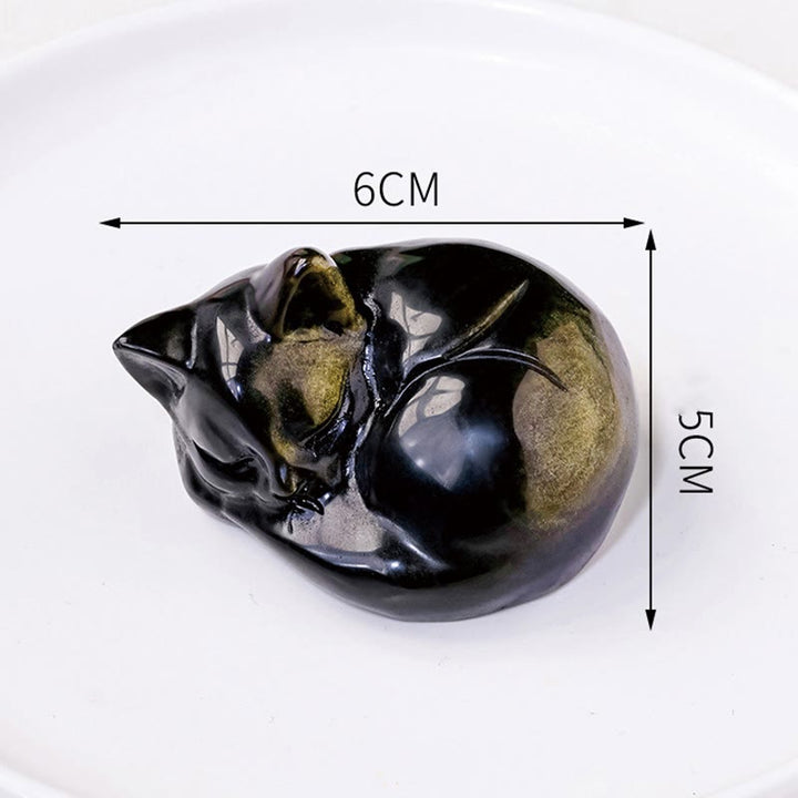 Buddha Stones Natural Gold Sheen Obsidian Sleeping Cat Statue Home Decoration - image 5