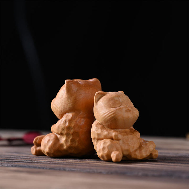 Buddha Stones Mini Cute Sitting Cat Sandalwood Protection Home Decoration - image 3