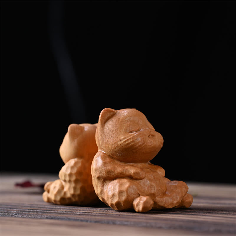 Buddha Stones Mini Cute Sitting Cat Sandalwood Protection Home Decoration - image 5