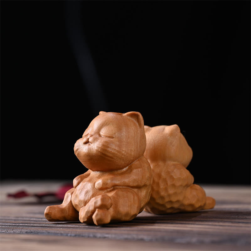 Buddha Stones Mini Cute Sitting Cat Sandalwood Protection Home Decoration - image 4