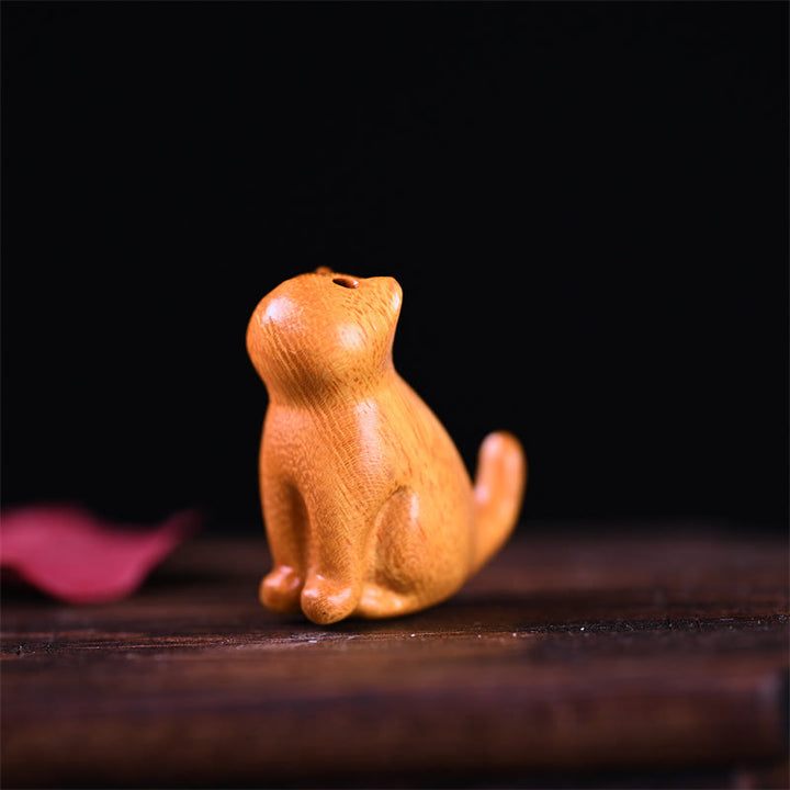 Buddha Stones Small Leaf Red Sandalwood Ebony Wood Sandalwood Green Sandalwood Lucky Mini Cat Deer Sooth Phone Hanging Decoration - Golden Sandalwood Cat 3.2*2.8*1.6cm - image 15