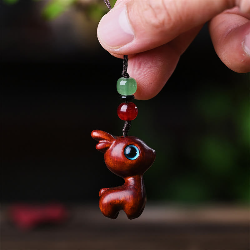 Buddha Stones Small Leaf Red Sandalwood Ebony Wood Sandalwood Green Sandalwood Lucky Mini Cat Deer Sooth Phone Hanging Decoration - image 25