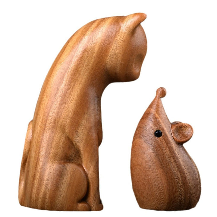 Buddha Stones Small Cat Mouse Green Sandalwood African Red Rosewood Peace Home Decoration - image 5