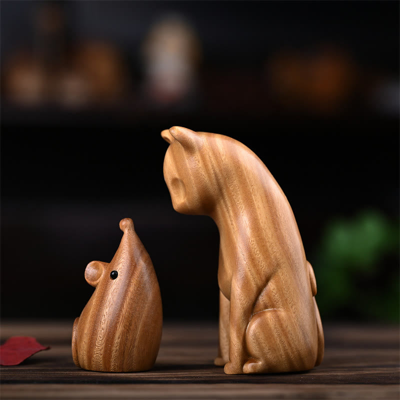 Buddha Stones Small Cat Mouse Green Sandalwood African Red Rosewood Peace Home Decoration - image 4