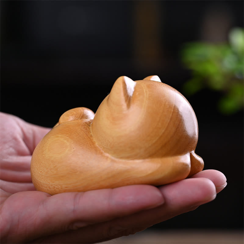 Buddha Stones Small Cute Confident Sleeping Cat Sandalwood Healing Home Decoration - Sleeping Cat 9cm - image 11