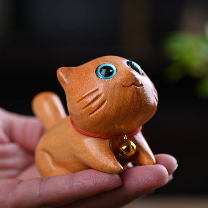 Buddha Stones Small Cute Confident Sleeping Cat Sandalwood Healing Home Decoration - Confident Cat 10cm - image 0