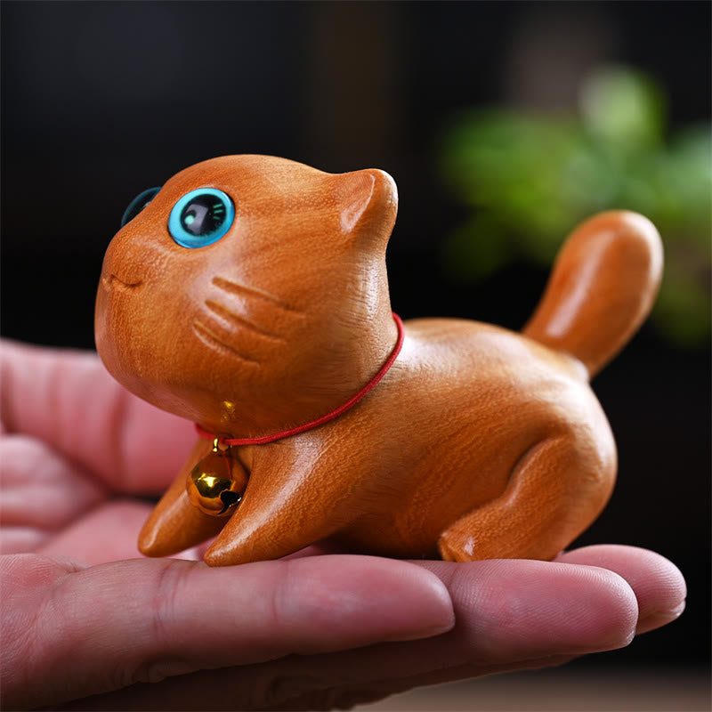 Buddha Stones Small Cute Confident Sleeping Cat Sandalwood Healing Home Decoration - image 4