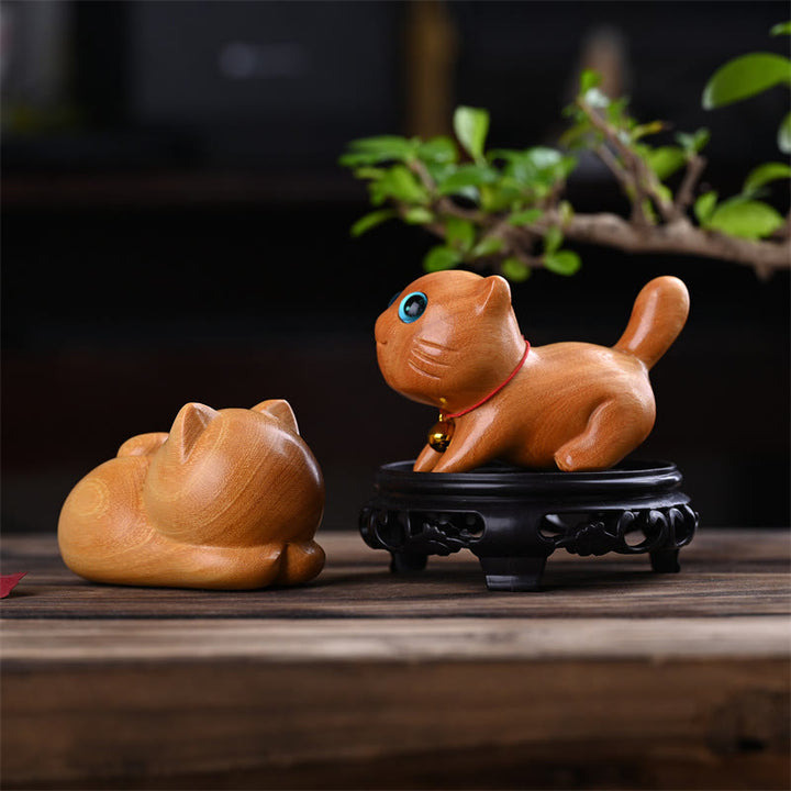 Buddha Stones Small Cute Confident Sleeping Cat Sandalwood Healing Home Decoration - image 8