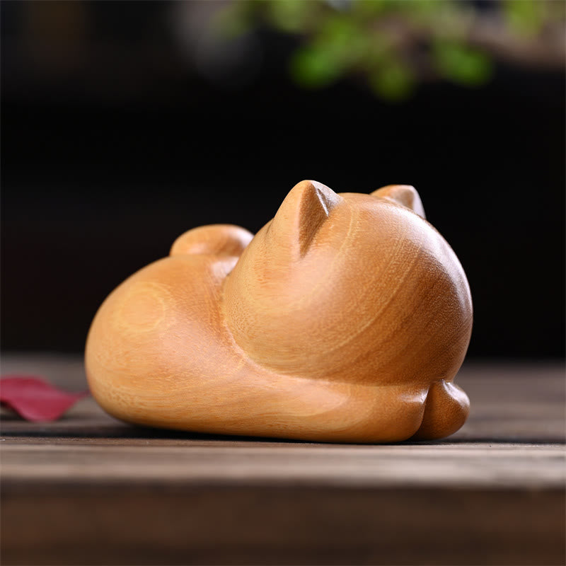 Buddha Stones Small Cute Confident Sleeping Cat Sandalwood Healing Home Decoration - image 12