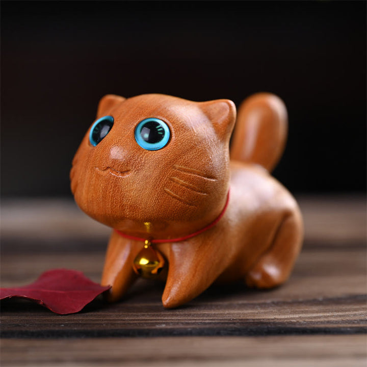 Buddha Stones Small Cute Confident Sleeping Cat Sandalwood Healing Home Decoration - image 6