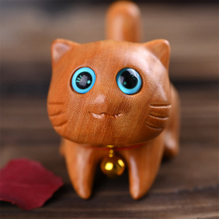Buddha Stones Small Cute Confident Sleeping Cat Sandalwood Healing Home Decoration - image 7