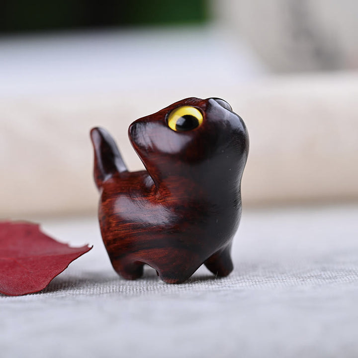 Buddha Stones Green Sandalwood Ebony Wood Sandalwood Small Leaf Red Sandalwood Mini Lucky Cat Peace Decoration - Small Leaf Red Sandalwood Yellow Eyes 3.1*1.8*3.2cm - image 13
