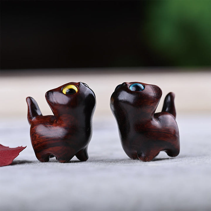 Buddha Stones Green Sandalwood Ebony Wood Sandalwood Small Leaf Red Sandalwood Mini Lucky Cat Peace Decoration - 2Pcs Small Leaf Red Sandalwood Cats - image 36