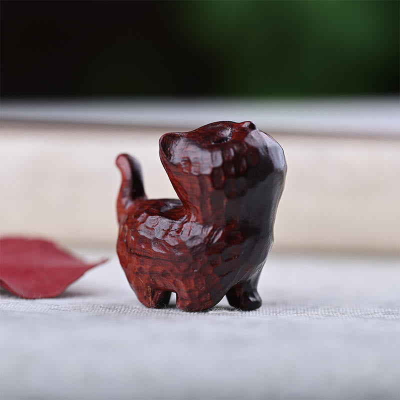 Buddha Stones Green Sandalwood Ebony Wood Sandalwood Small Leaf Red Sandalwood Mini Lucky Cat Peace Decoration - Small Leaf Red Sandalwood Cat - image 22