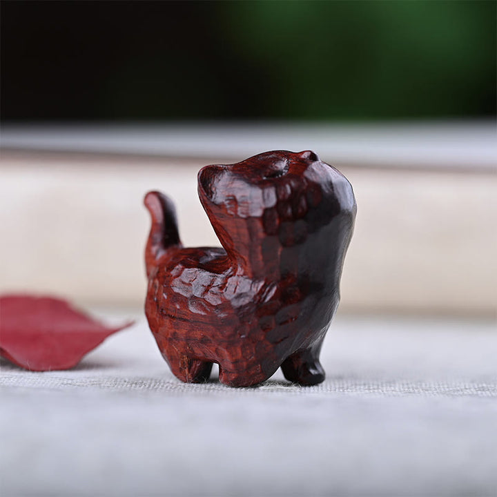Buddha Stones Green Sandalwood Ebony Wood Sandalwood Small Leaf Red Sandalwood Mini Lucky Cat Peace Decoration - Small Leaf Red Sandalwood Cat - image 22
