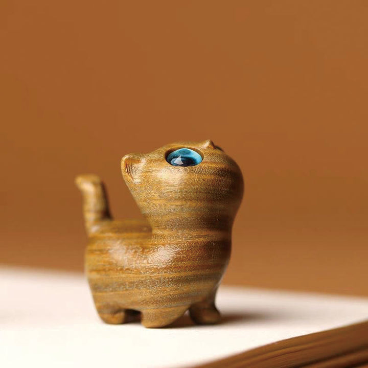 Buddha Stones Green Sandalwood Ebony Wood Sandalwood Small Leaf Red Sandalwood Mini Lucky Cat Peace Decoration - image 3
