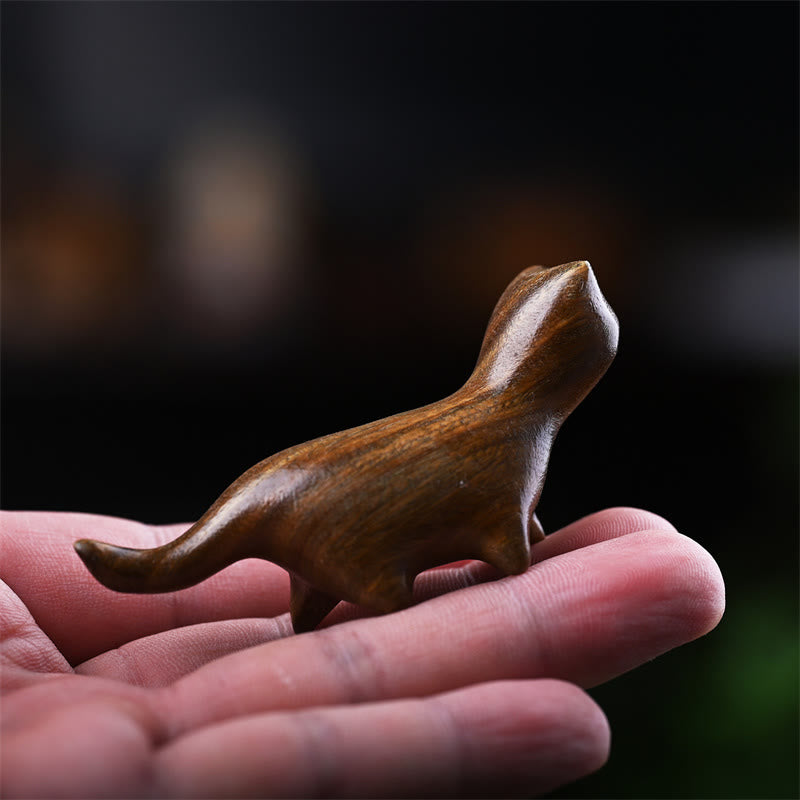 Buddha Stones Green Sandalwood Small Leaf Red Sandalwood Ebony Wood Rainbow Wood Lucky Mini Walking Cat Positive Decoration - Green Sandalwood Cat 7.3*2*3.3cm - image 1