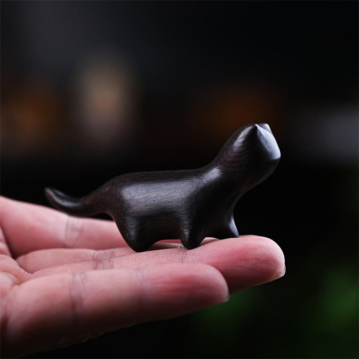 Buddha Stones Green Sandalwood Small Leaf Red Sandalwood Ebony Wood Rainbow Wood Lucky Mini Walking Cat Positive Decoration - Ebony Wood Cat 7.3*2*3.3cm - image 7