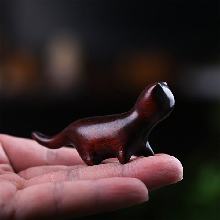 Buddha Stones Green Sandalwood Small Leaf Red Sandalwood Ebony Wood Rainbow Wood Lucky Mini Walking Cat Positive Decoration - Small Leaf Red Sandalwood Cat 7.3*2*3.3cm - image 11