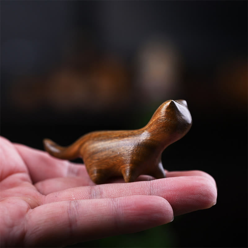 Buddha Stones Green Sandalwood Small Leaf Red Sandalwood Ebony Wood Rainbow Wood Lucky Mini Walking Cat Positive Decoration - image 2