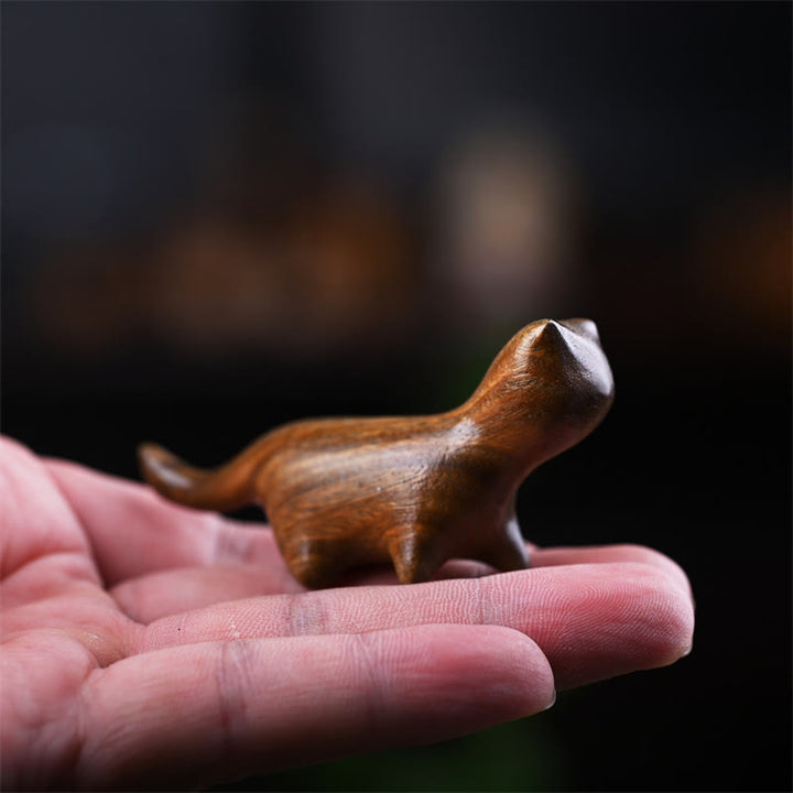 Buddha Stones Green Sandalwood Small Leaf Red Sandalwood Ebony Wood Rainbow Wood Lucky Mini Walking Cat Positive Decoration - image 2