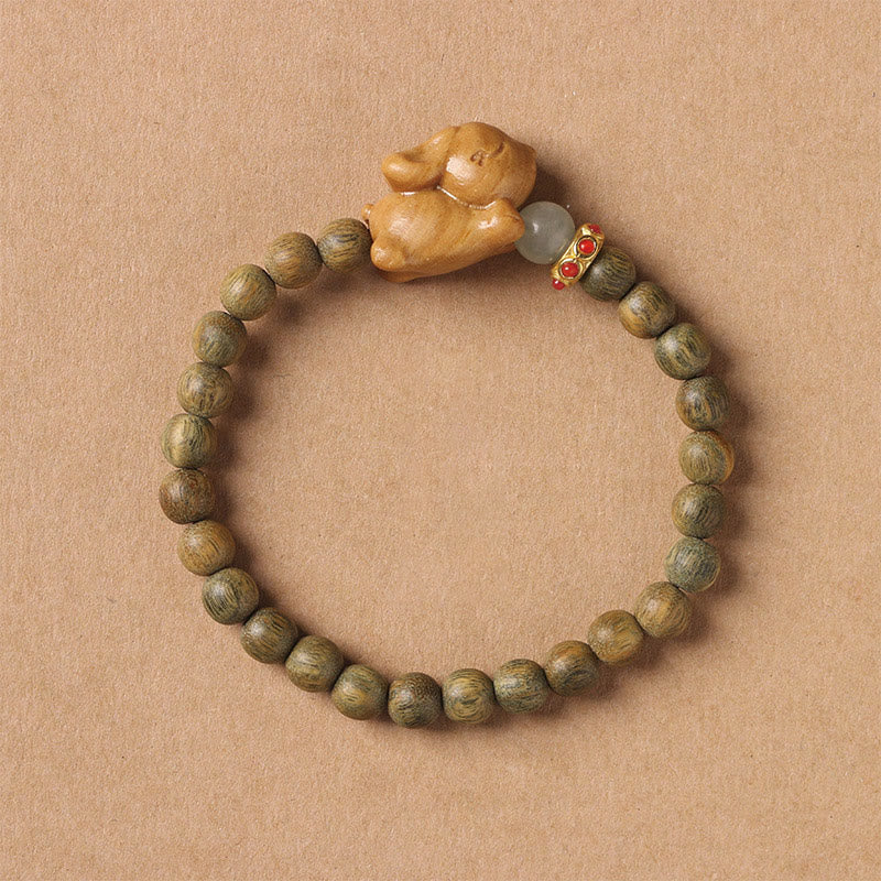 Buddha Stones Green Sandalwood Gold Sandalwood Cute Rabbit Positive Bracelet - image 1