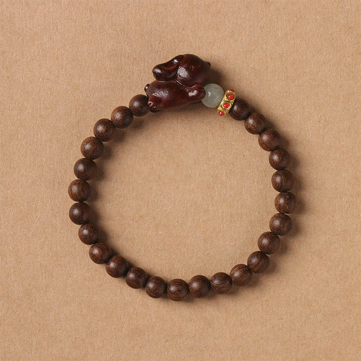 Buddha Stones Green Sandalwood Gold Sandalwood Cute Rabbit Positive Bracelet - 6mm Gold Sandalwood(Wrist Circumference 14-15cm) - image 11