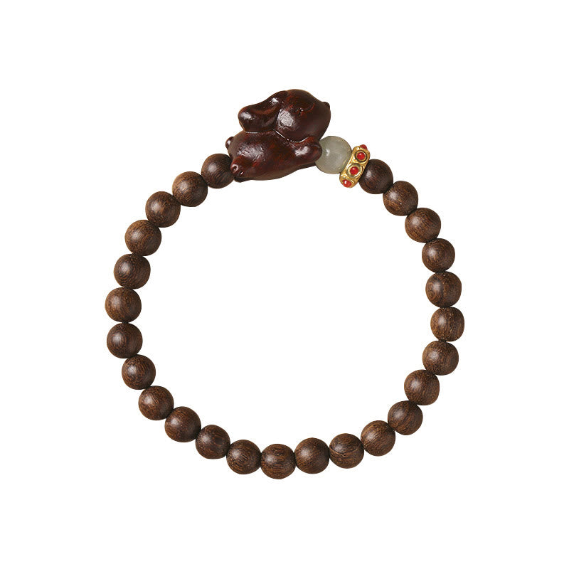 Buddha Stones Green Sandalwood Gold Sandalwood Cute Rabbit Positive Bracelet - image 8