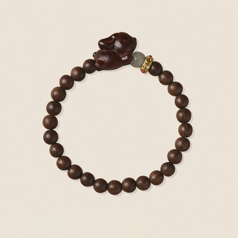 Buddha Stones Green Sandalwood Gold Sandalwood Cute Rabbit Positive Bracelet - image 7