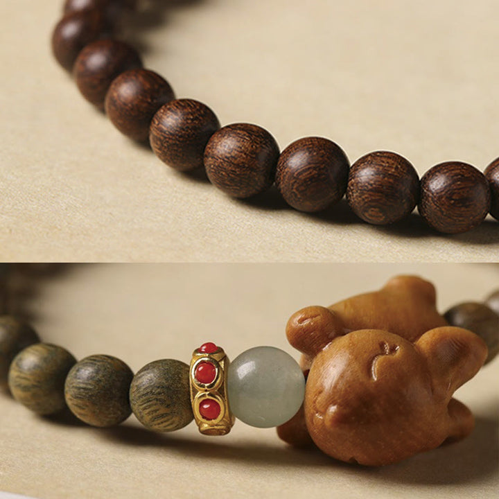 Buddha Stones Green Sandalwood Gold Sandalwood Cute Rabbit Positive Bracelet - image 17