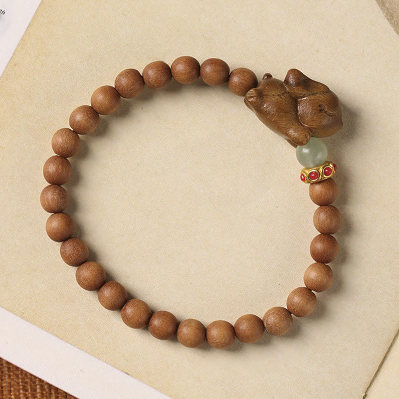 Buddha Stones Green Sandalwood Gold Sandalwood Cute Rabbit Positive Bracelet - image 14