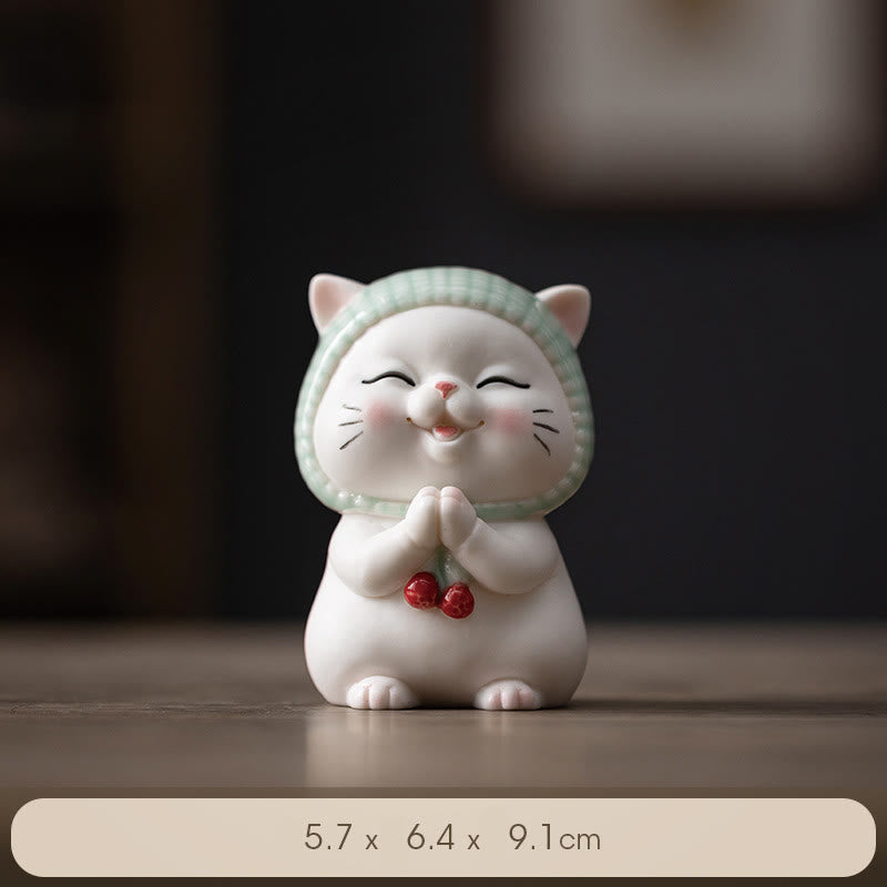 Buddha Stones Lucky Cute Cat In Scarf Ceramic Figurine Decoration - image 10