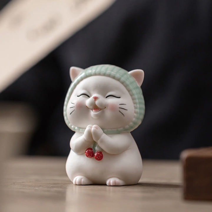 Buddha Stones Lucky Cute Cat In Scarf Ceramic Figurine Decoration - image 2