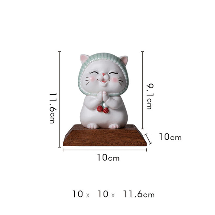 Buddha Stones Lucky Cute Cat In Scarf Ceramic Figurine Decoration - image 18