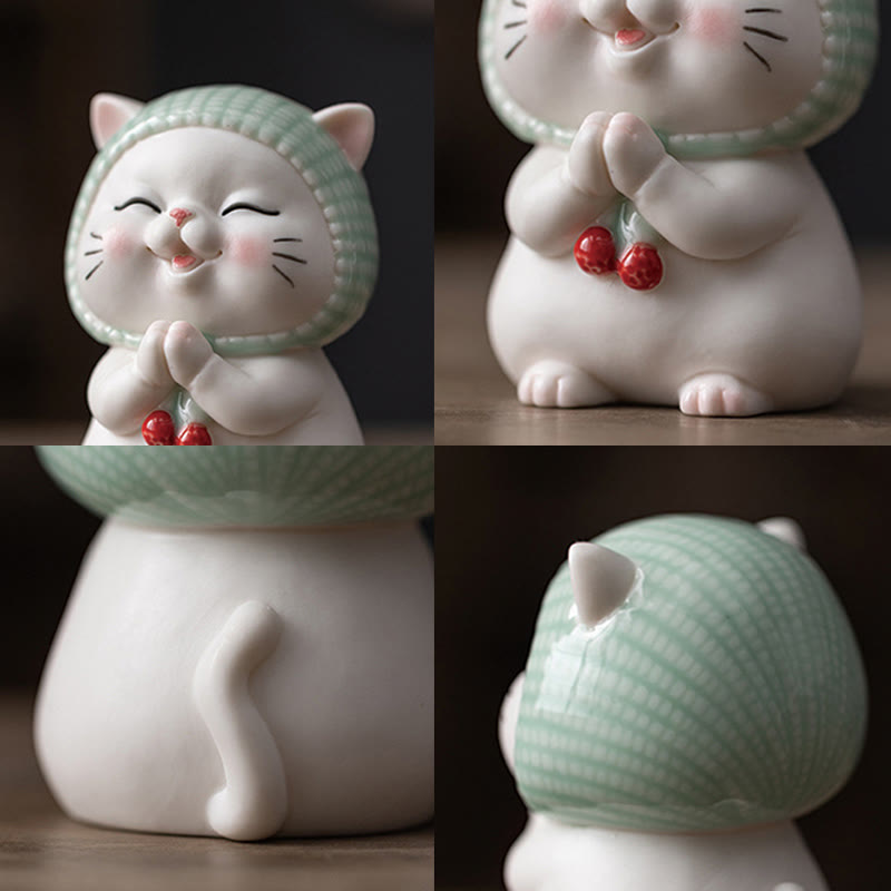 Buddha Stones Lucky Cute Cat In Scarf Ceramic Figurine Decoration - image 5